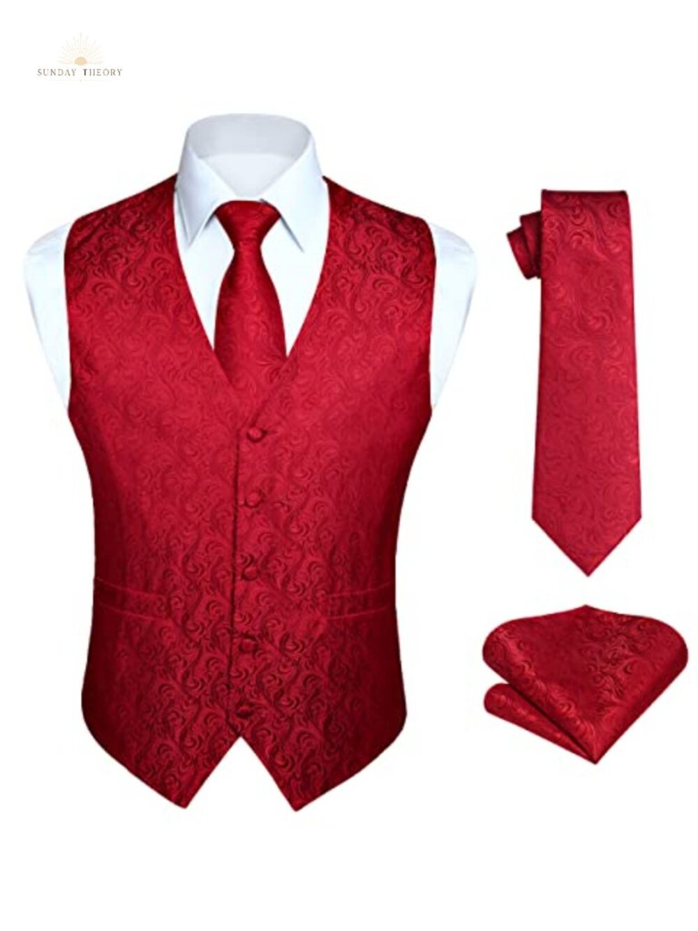 Men's Paisley Jacquard Vest and Tie Set 3 Piece Waistcoat with Pocket Square